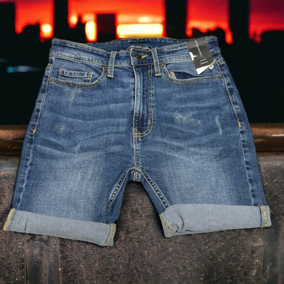 No Boundaries Mens Shorts Sz 28 Mens Raw Hem Slim Fit Stretch Dark Wash Blue NEW - Picture 3 of 8